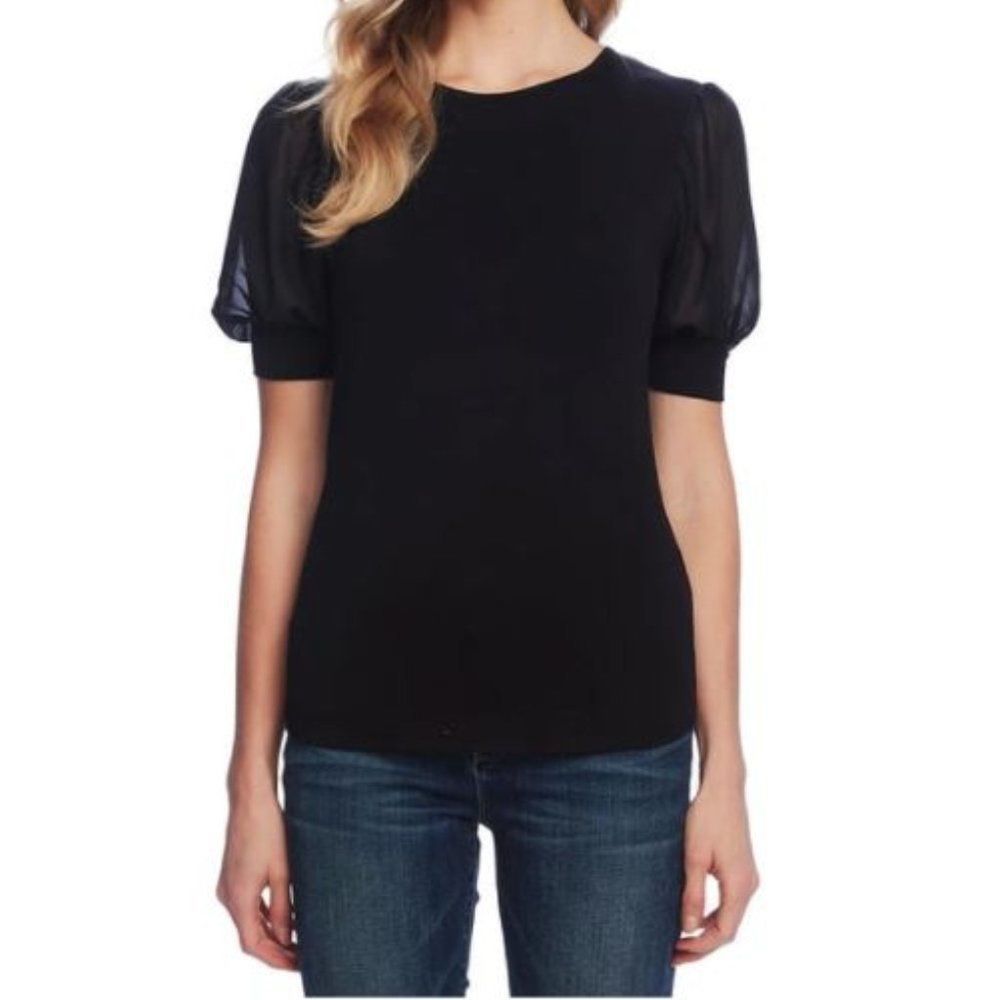 Vince Camuto Mixed Media Chiffon Puff Sleeve Top Summer Bloom NWT